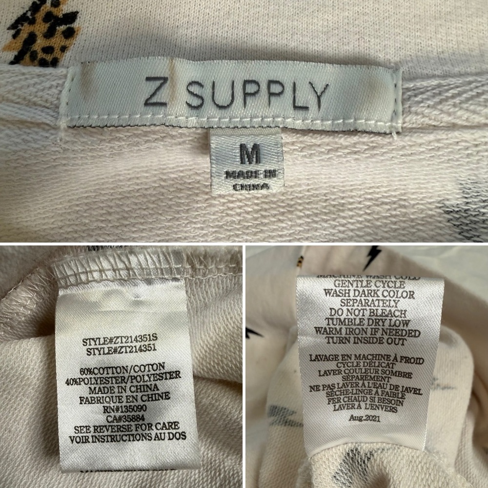 Z Supply Lightning Bolt Sweatshirt Medium White Leopard Accent Relaxed Fit - Picture 6 of 10
